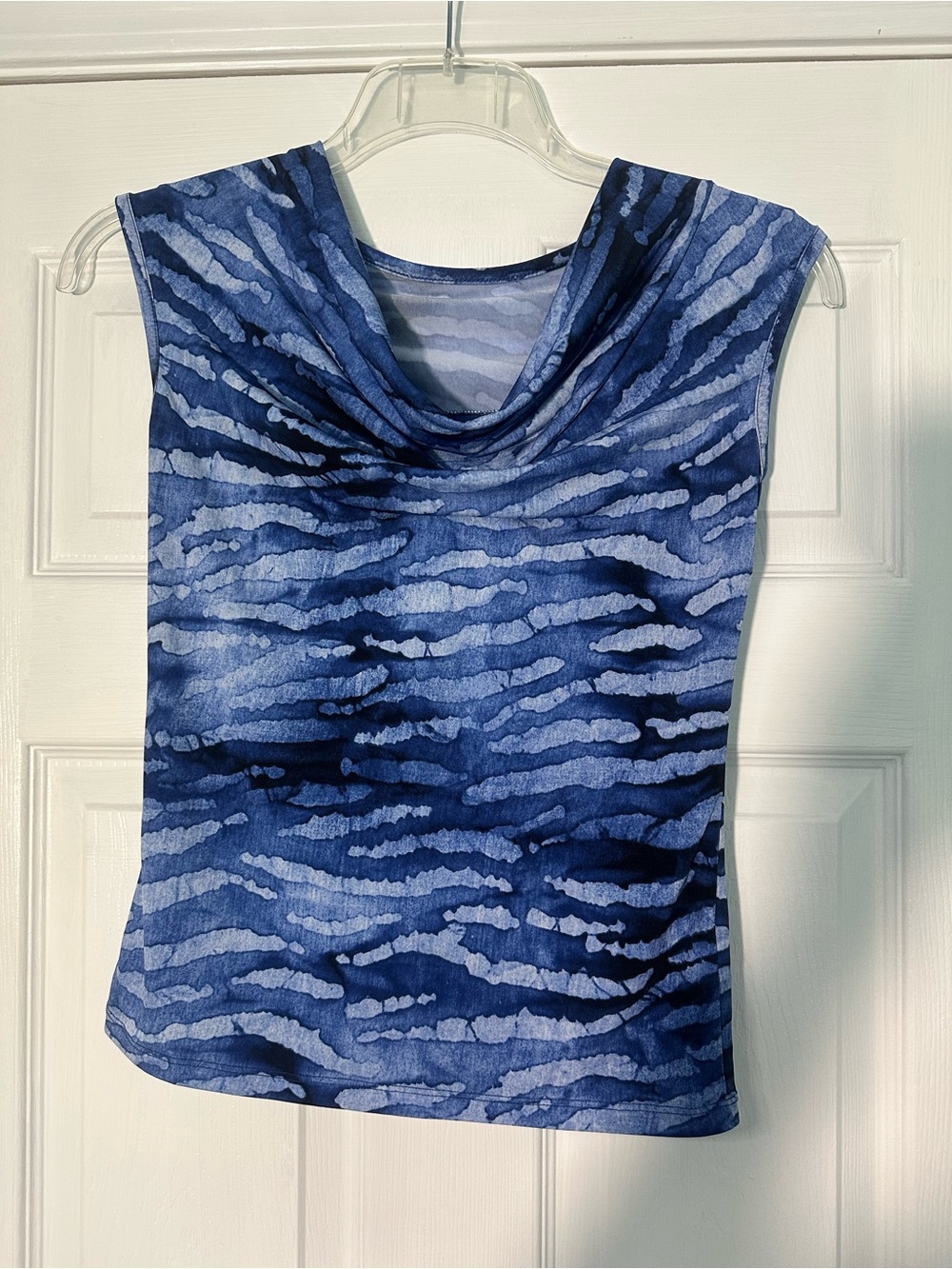 Michael Kors Blue Patterned Cowl Neck Sleeveless Top